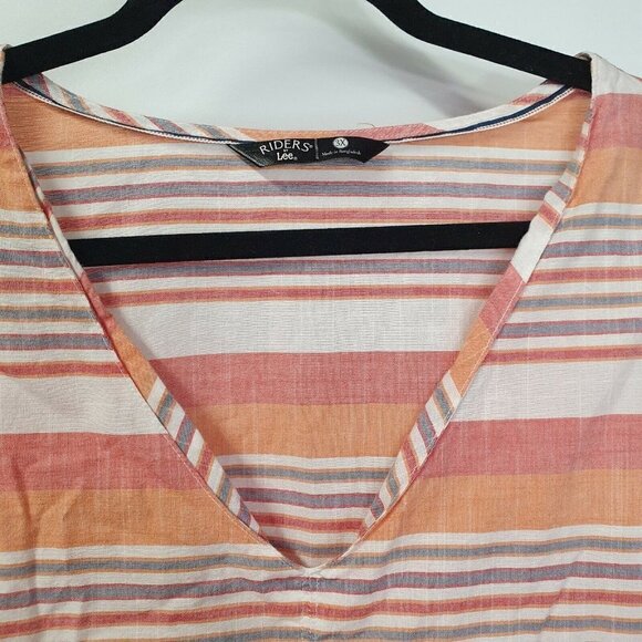 Riders By Lee Striped V-neck 3/4 Tie Sleeve Loose Fit Blouse Plus Size 3X - Picture 5 of 6